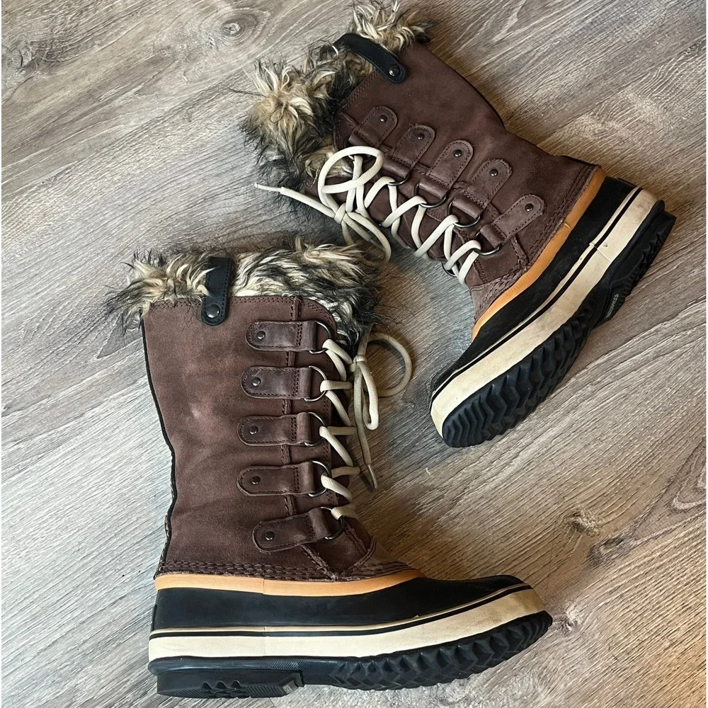 Sorel Joan of Arctic Tall Waterproof Lace Brown Leather Boots Women 6 UK 4 EU 37